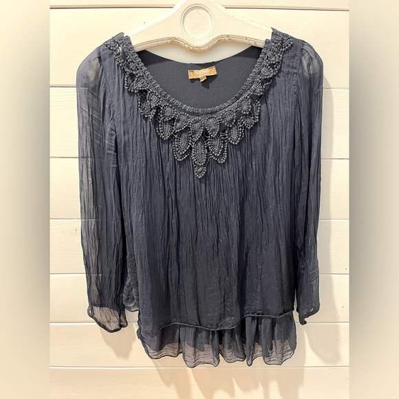 💙 Silk Blend Blouse with Crochet Detail – Carla Conti size S - Picture 1 of 10